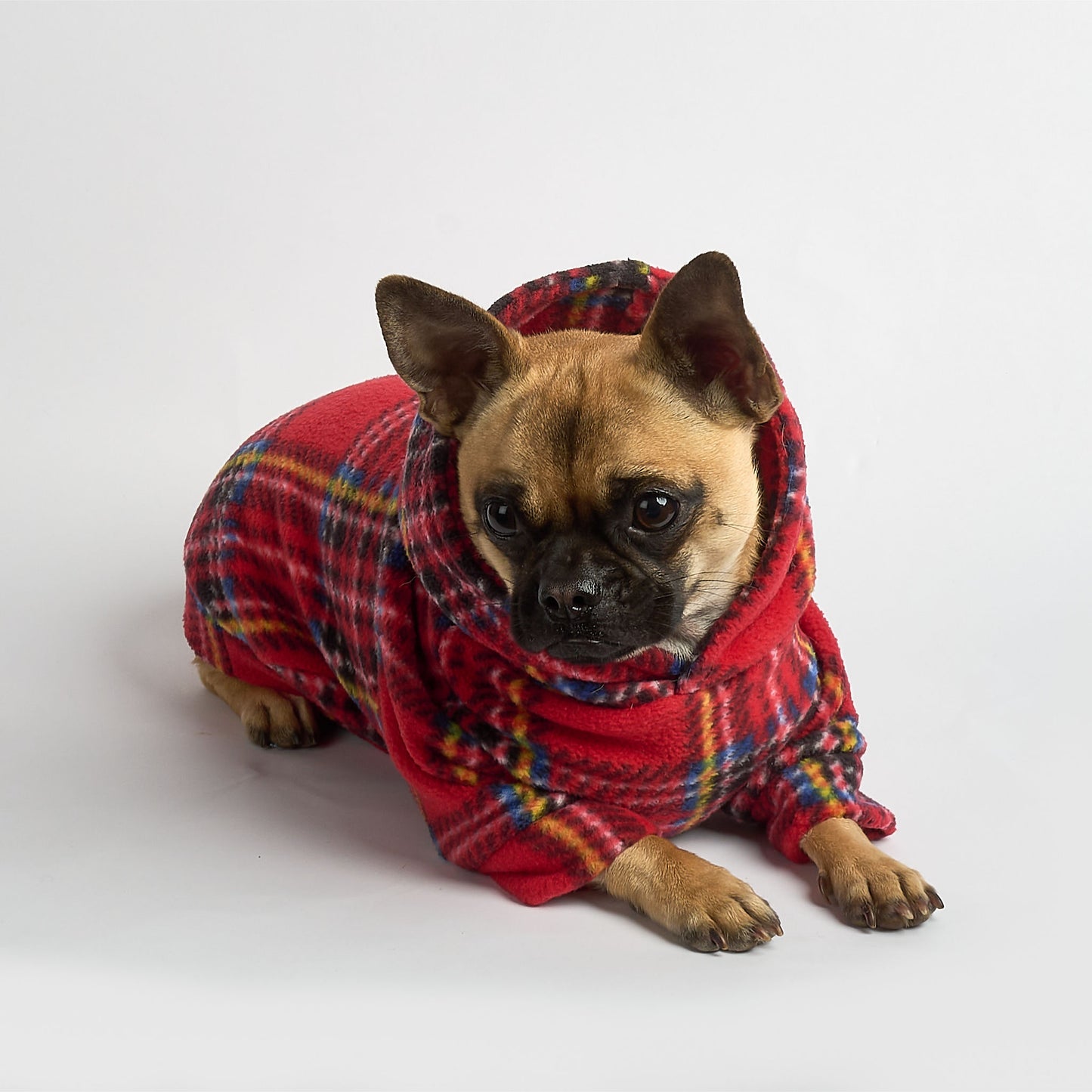 Dog Fleece Hoodie - Red Tartan