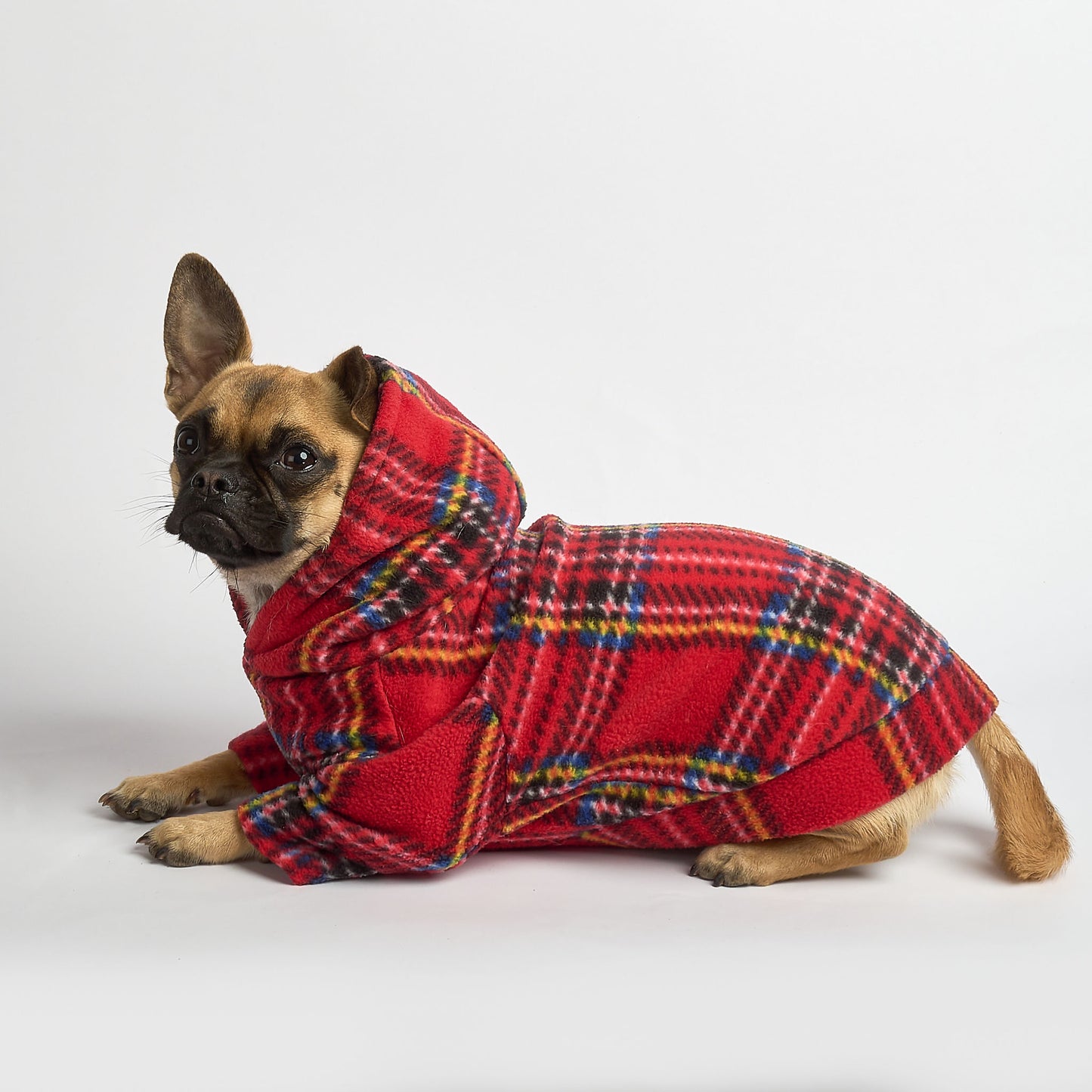 Dog Fleece Hoodie - Red Tartan