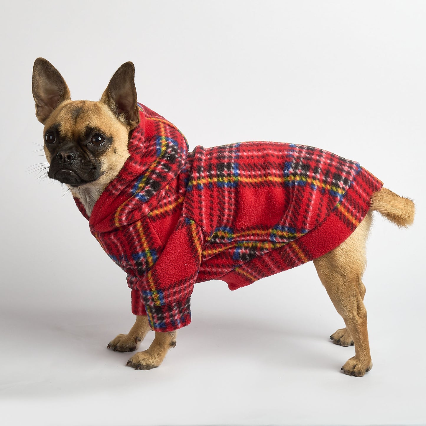 Dog Fleece Hoodie - Red Tartan