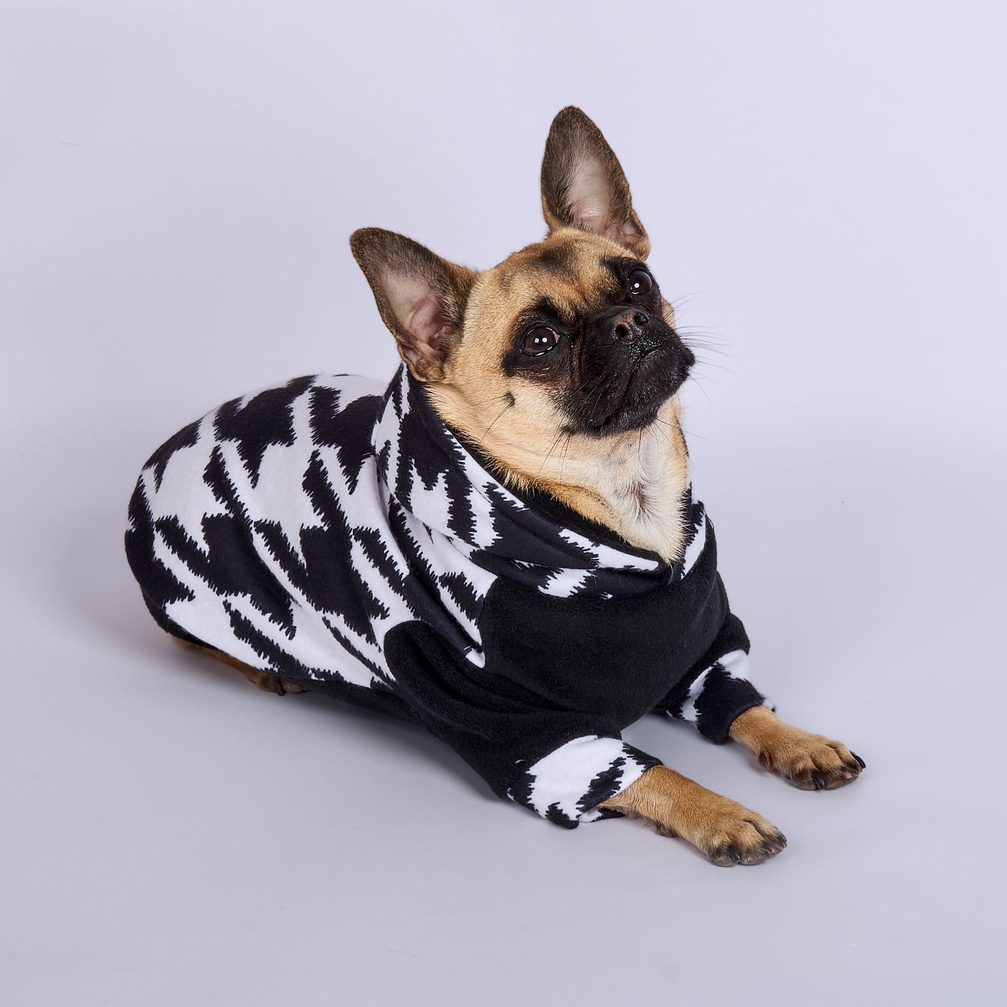 Dog Fleece Hoodie - Houndstooth
