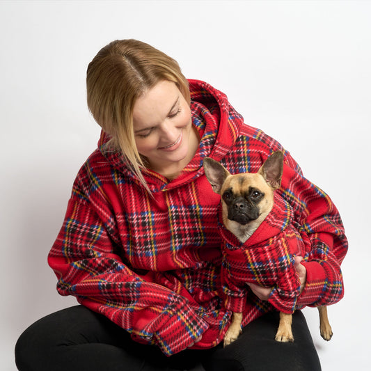 Human Unisex Fleece Hoodie - Red Tartan