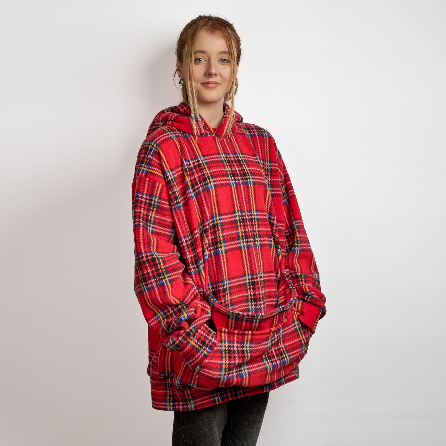 Human Unisex Fleece Hoodie - Red Tartan