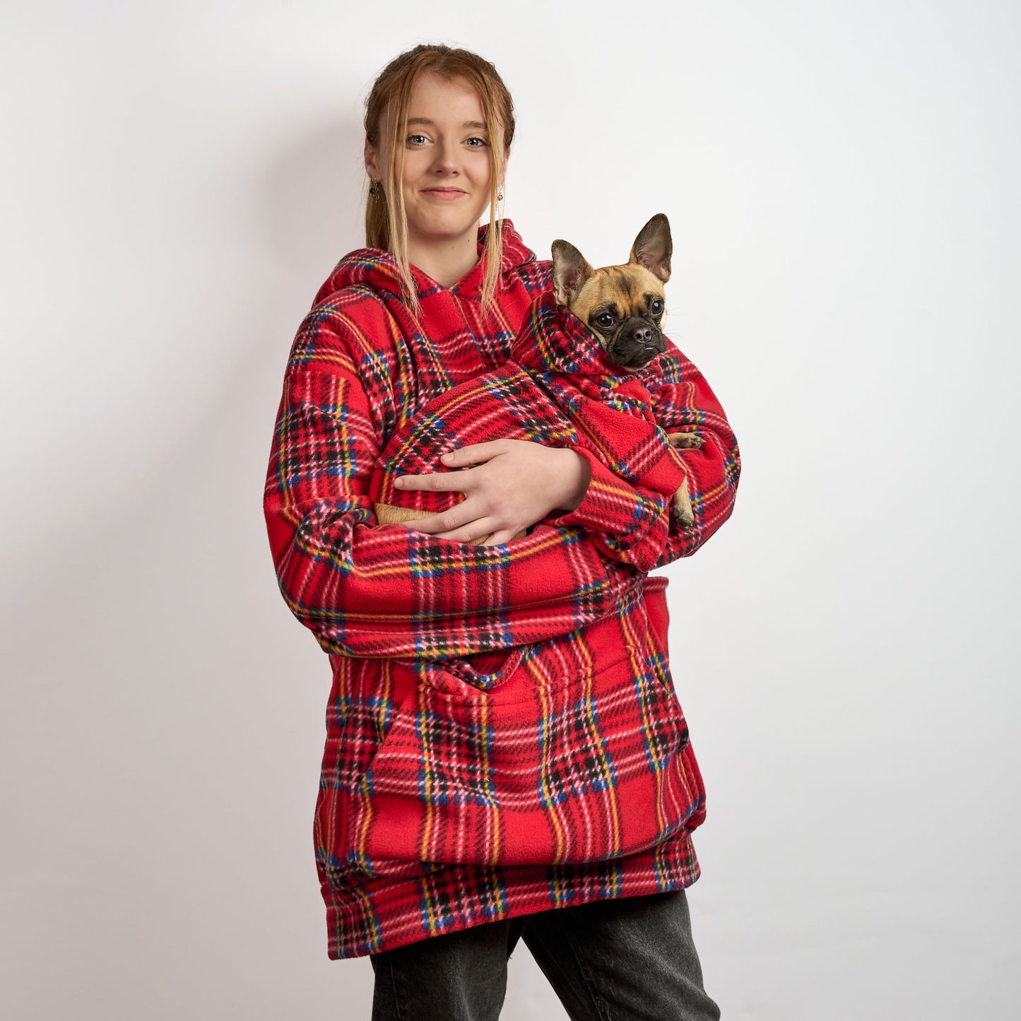 Human Unisex Fleece Hoodie - Red Tartan