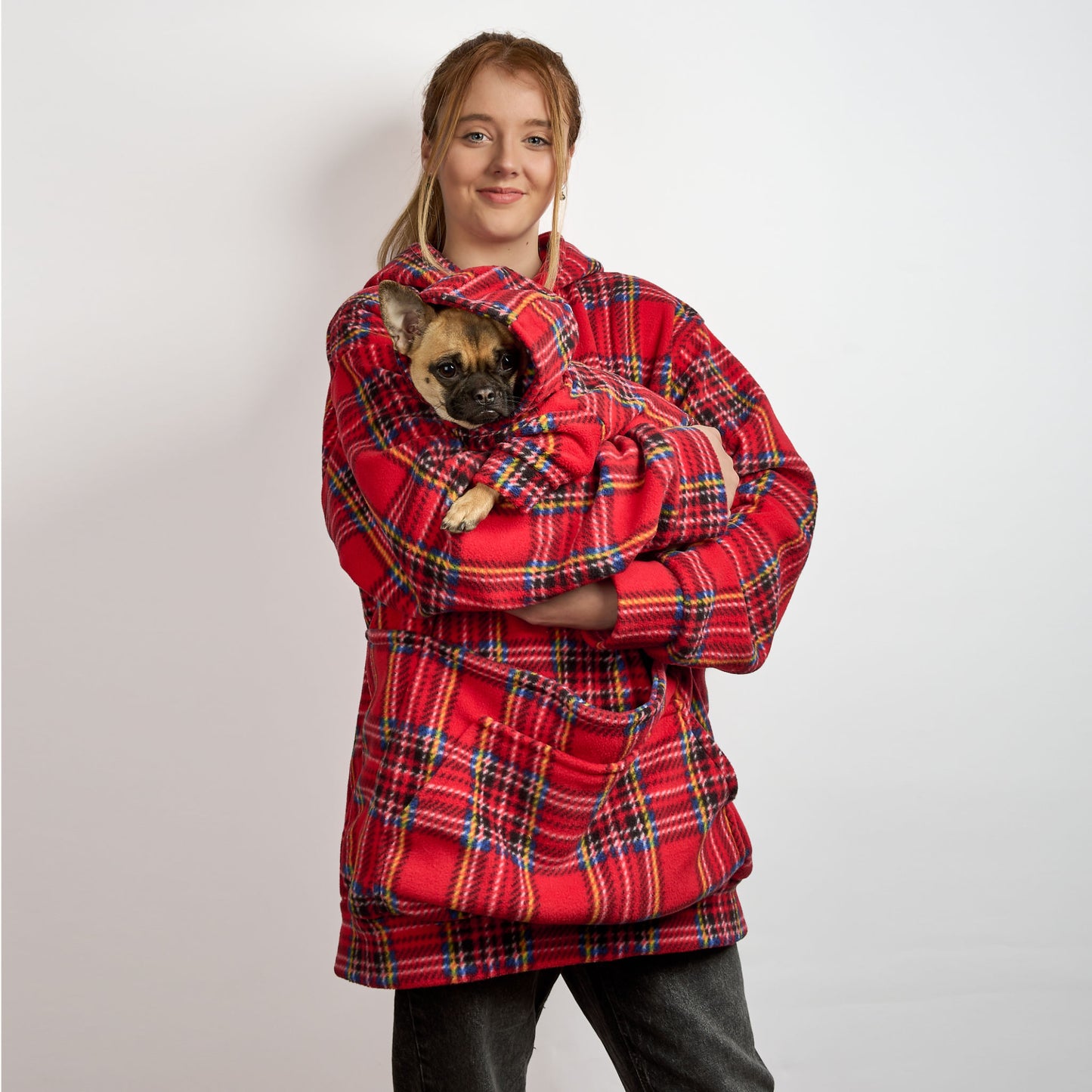 Human Unisex Fleece Hoodie - Red Tartan