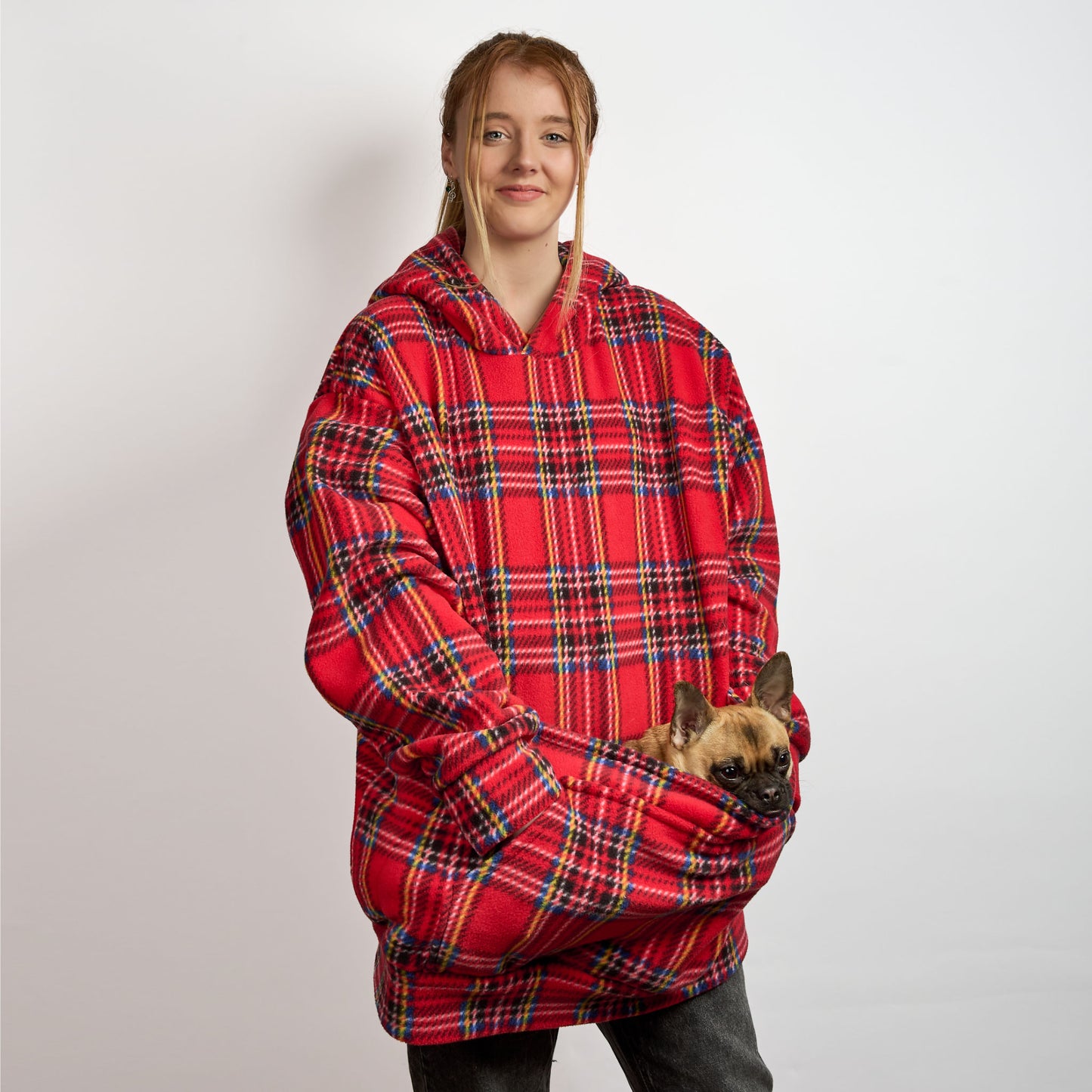 Human Unisex Fleece Hoodie - Red Tartan