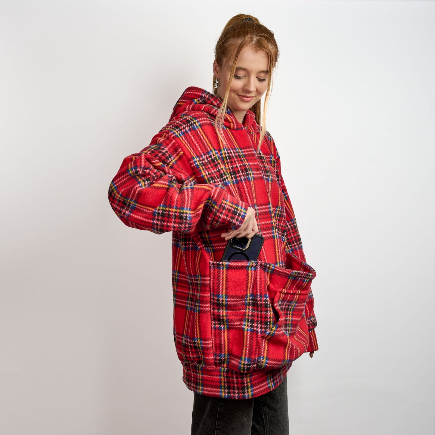 Human Unisex Fleece Hoodie - Red Tartan