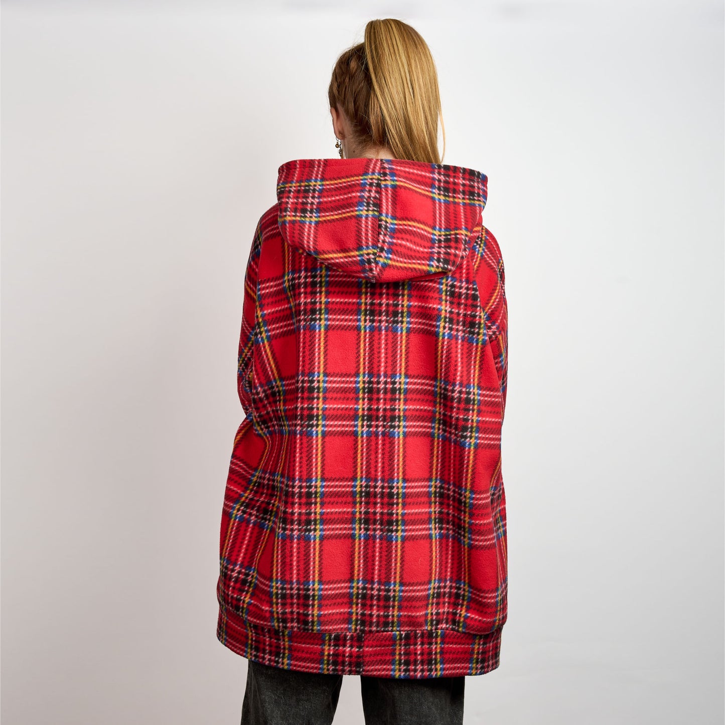 Human Unisex Fleece Hoodie - Red Tartan