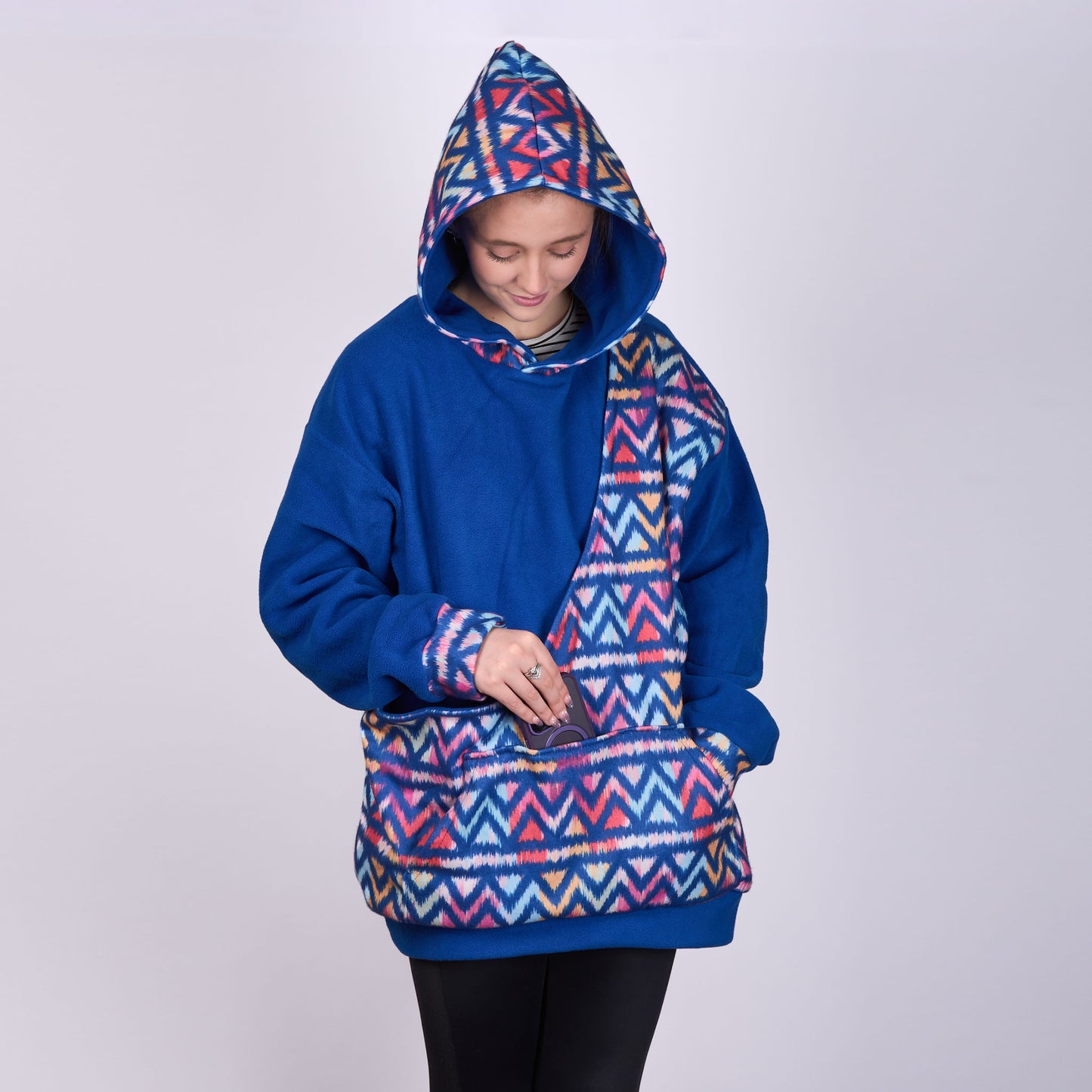 Poochy Pocket Hoodie Zig Zag Blue