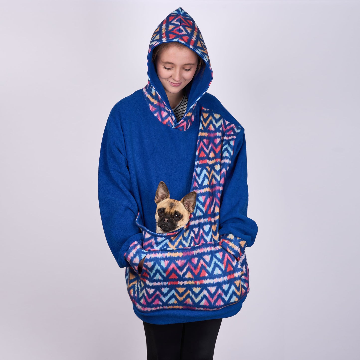 Poochy Pocket Hoodie Zig Zag Blue