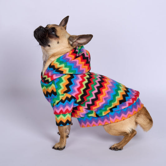 Dog Fleece Hoodie - Zig Zag